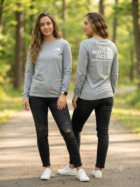 The North Face Heather Grey "Never Stop Exploring" Long-Sleeve Tee